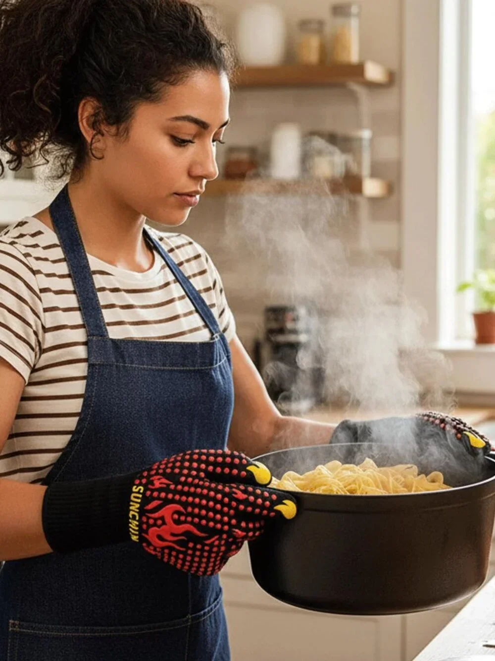BBQ Fireproof Gloves, Grill Cut-Resistant 1472F Heat Resistant Gloves, Non-Slip